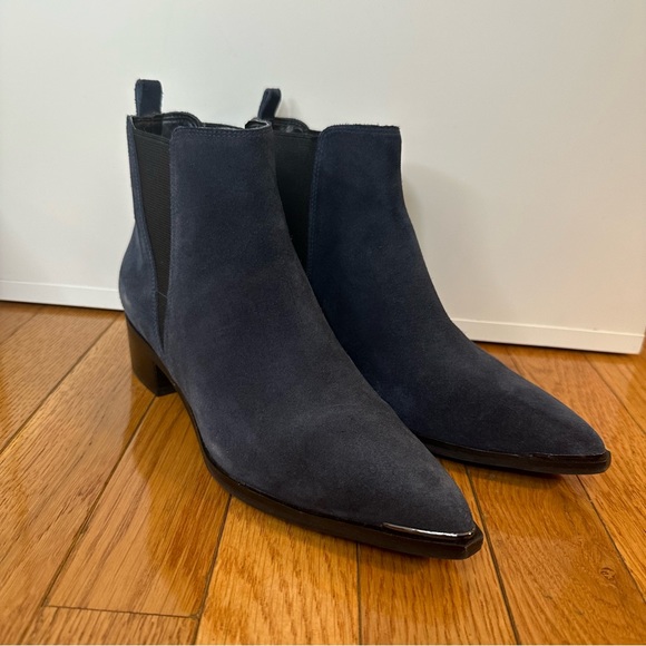 Marc Fisher Yale Pointy Toe Bootie with Metal Detail in Dark Blue Suede — Size 6 - Picture 6 of 13